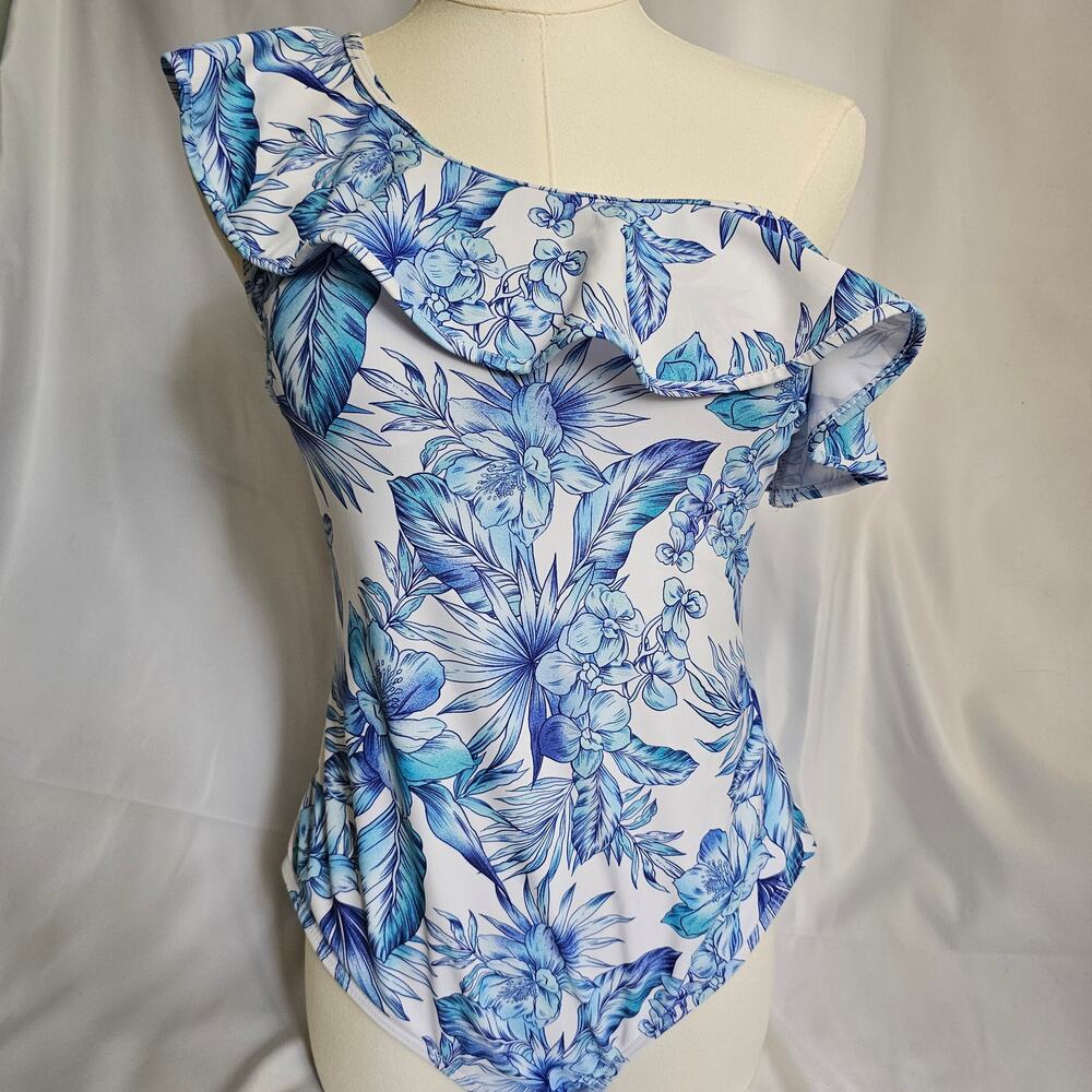NWOT M Caribbean Joe/La‎ Bianca Tranquility Palm Ruffle One Piece Swimsuit